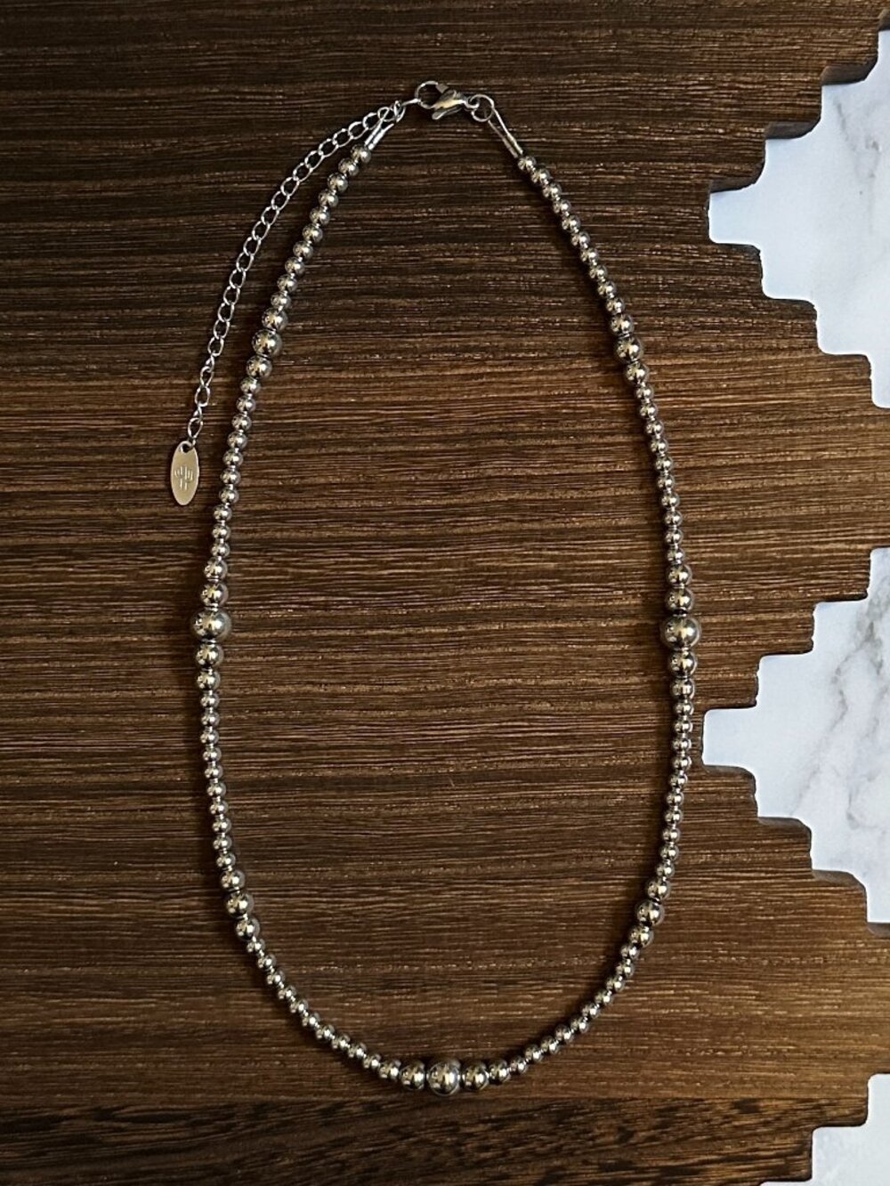 Handmade Dual Graduated Stainless Steel Western Pearl Necklace 17 inch